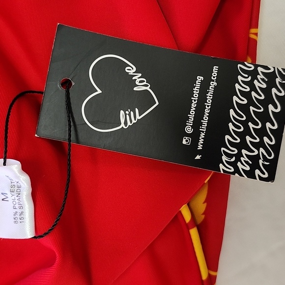 LIU LOVE Hawaii Hibiscus Red Yellow Floral One Piece Swimsuit Beach Medium - Picture 7 of 8